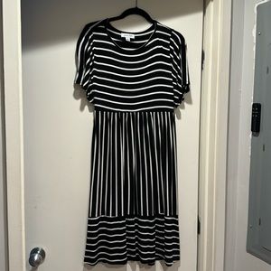 Grace & Lace Black and White Striped Midi Dress